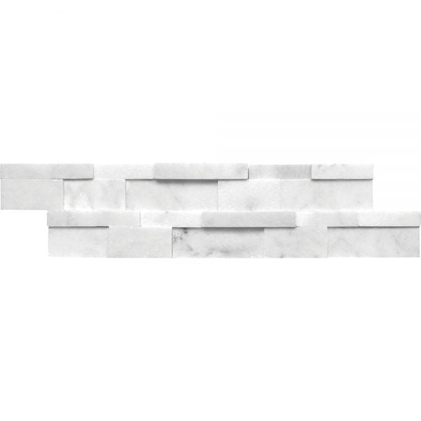 White Carrara T. Marble Ledger Wall Panel 6x24 Inch Honed 3D