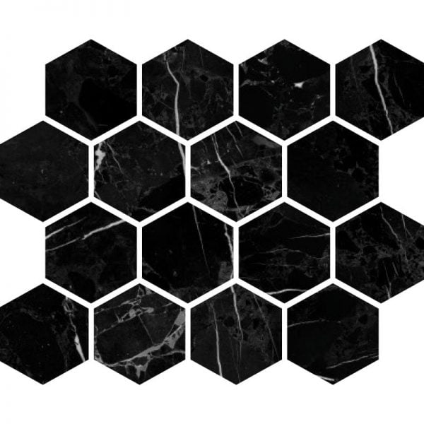 Negro Marquina Polished Marble Mosaic Hexagon 3 Inch