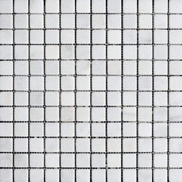 White Carrara T Tumbled Marble Mosaic Straight 1x1 Inch