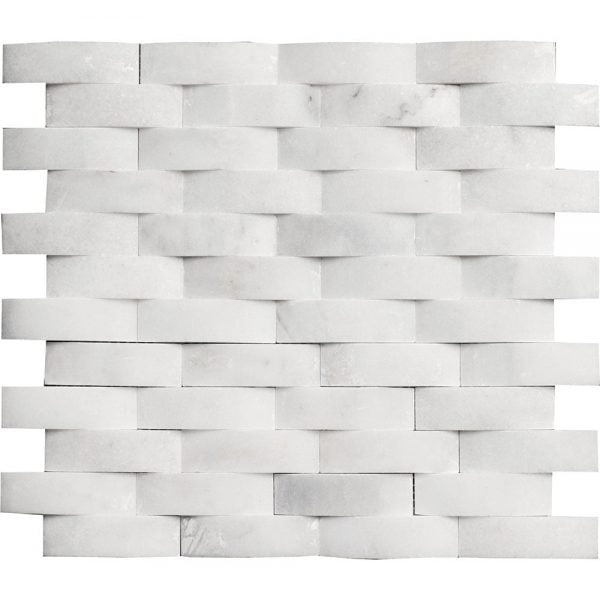 White Carrara T Honed Marble Mosaic Curve 1x3 Inch CR-05