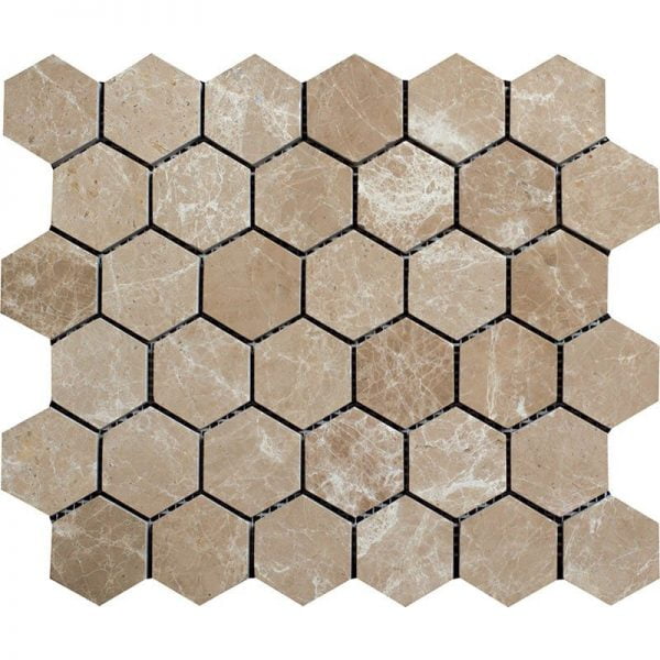 Emperador Polished Marble Mosaic Hexagon 2 Inch HX-01