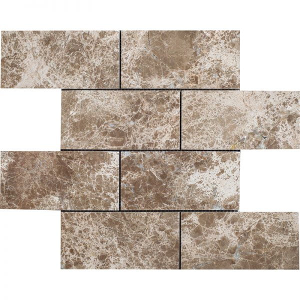 Emperador Polished Marble Mosaic Brick 3x6 Inch