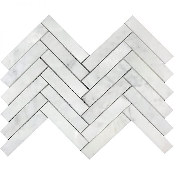 Himalaya White Polished Marble Heringbone Mosaic 1x6 Inch