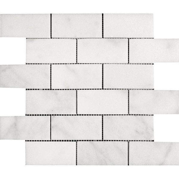 White Carrara T Polished Marble Mosaic Brick 2×4 Inch