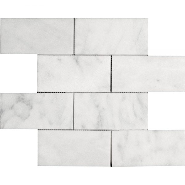 White Carrara T Polished Marble Mosaic Brick 3×6 Inch