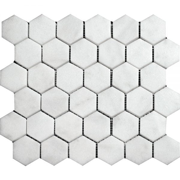 White Carrara T Polished Marble Mosaic Hexagon 2 Inch HX-05