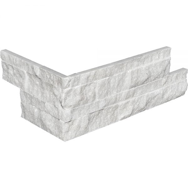 White Carrara T. Marble Ledger Wall Panel Corner Split Face 6x24 Inch