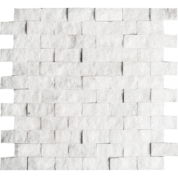 White Carrara T Marble Mosaic Split Face 1x2 Inch