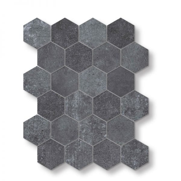 Mirava Beton Black Porcelain Glossy Hexagon Mosaic 3 Inch 