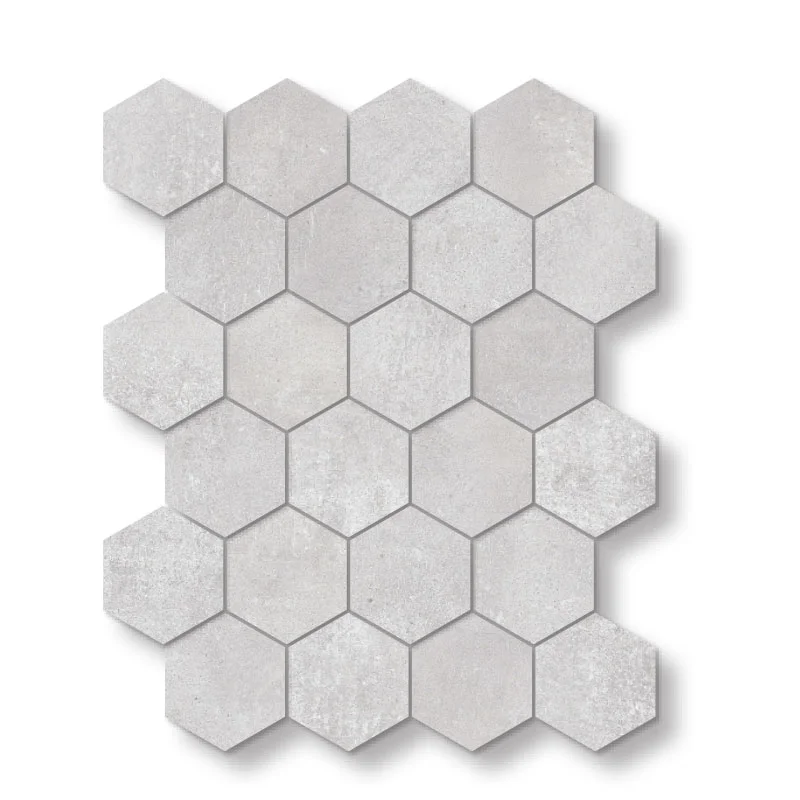 Mirava Beton Grau Porcelain Glossy Hexagon Mosaic 3 Inch 