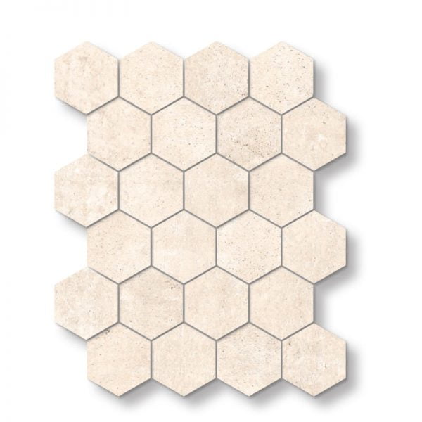 Mirava Beton Ivory Porcelain Glossy Hexagon Mosaic 3 Inch 