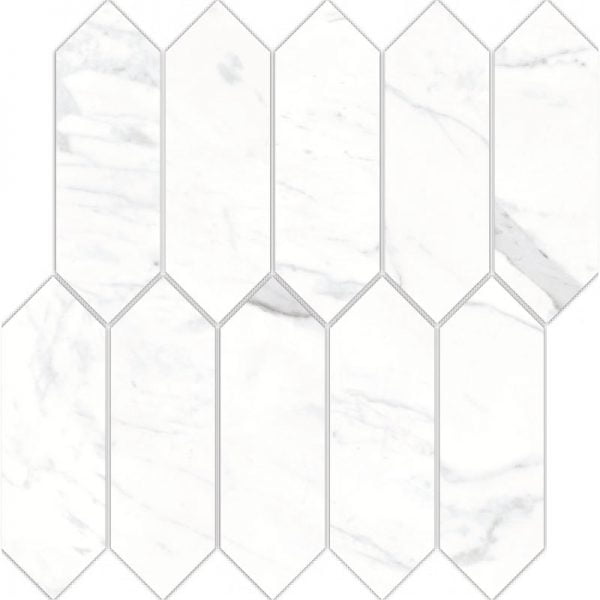 Calacatta Porcelain Glossy Picket Mosaic 11.10x11.81 Inch