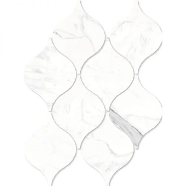 Calacatta Porcelain Waterjet Drop Glossy Mosaic 7.84x10.24 Inch