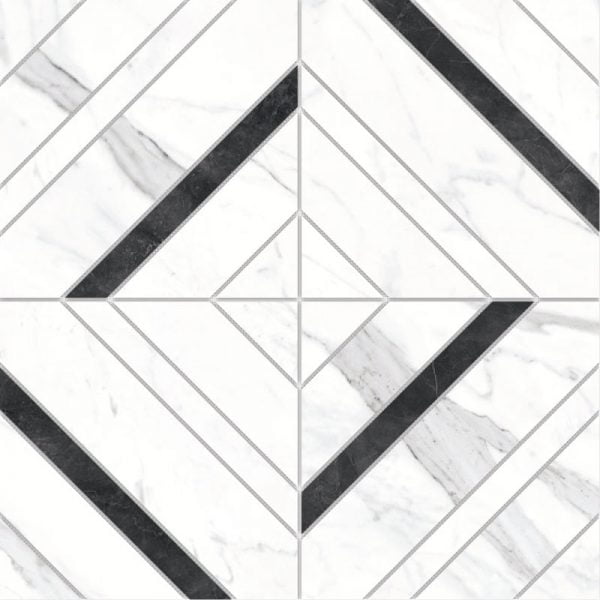 Calacatta Porcelain Glossy Waterjet Square Mosaic 12×12 Inch