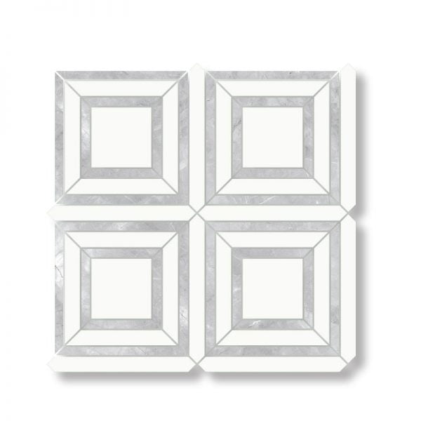 Marginal White Pulpis Grey Porcelain Glossy Waterjet Square Mosaic 12.48×12.48 Inch