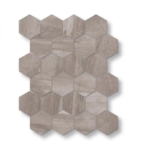 Canyon Grigio Porcelain Glossy Hexagon Mosaic 3 Inch 