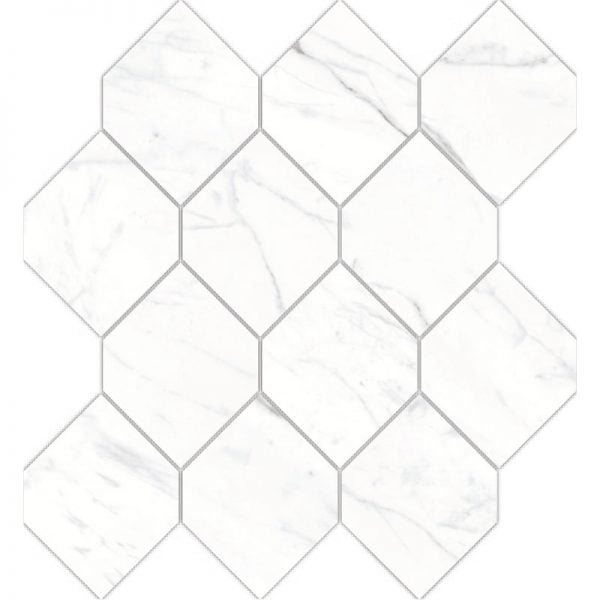 Calacatta Porcelain Glossy Stretch Hex Mosaic 9.64x10.62 Inch