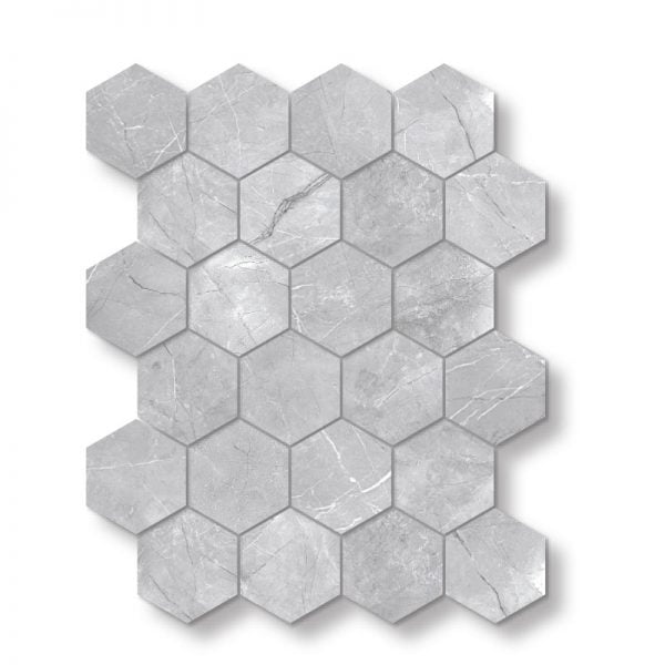 Pulpis Grey Porcelain Glossy Hexagon Mosaic 3 Inch 