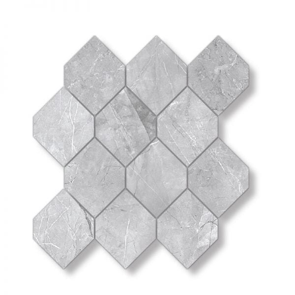 Pulpis Grey  Porcelain Glossy Stretch Hex Mosaic 9.64x10.62 Inch