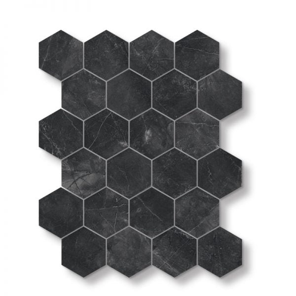 Pulpis Nero Porcelain Glossy Hexagon Mosaic 3 Inch 