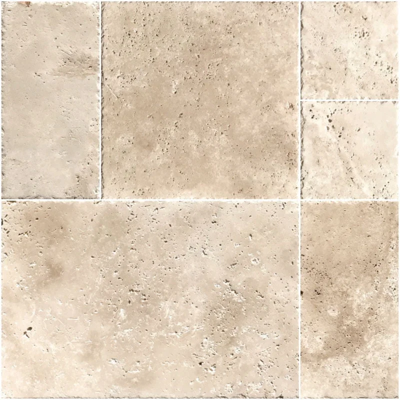 Miami Medium Brushed & Chiseled Edge Travertine French Pattern