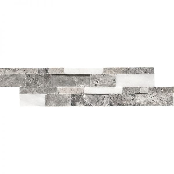 Mix White Carrara T. & Silver Travertine Light Ledger Wall Panel Honed 3D