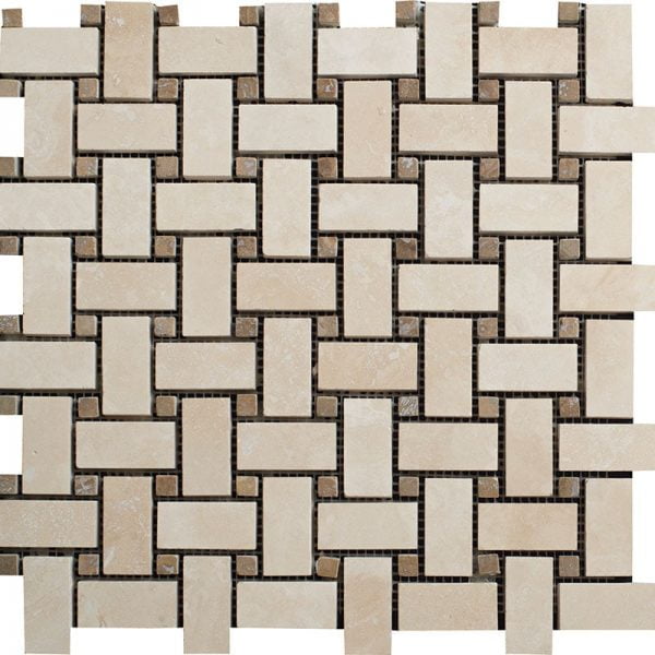 Miami Light Modern Filled&Honed Travertine Mosaic Basket Weave 1x2 Inch