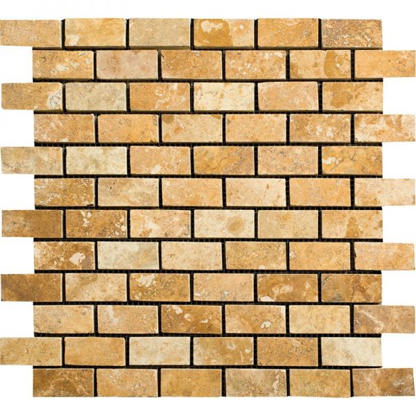 Gold Filled&Honed Travertine Mosaic Brick 1x2 Inch