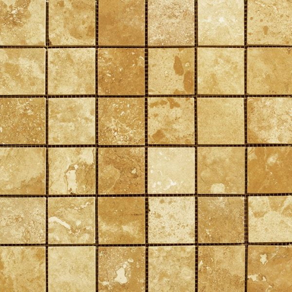 Gold Filled&Honed Travertine Mosaic Straight 2x2 Inch