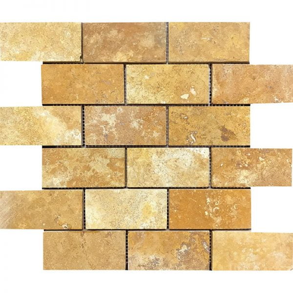 Gold Filled&Honed Travertine Mosaic Brick 2x4 Inch