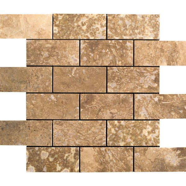 Lunar Filled&Honed Travertine Mosaics Brick 2x4 Inch