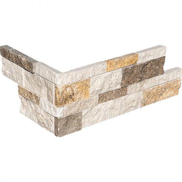 Mix Gold, Noce & Denizli Trv Light Trv Split Face Ledger Wall Panel Corner Split Face