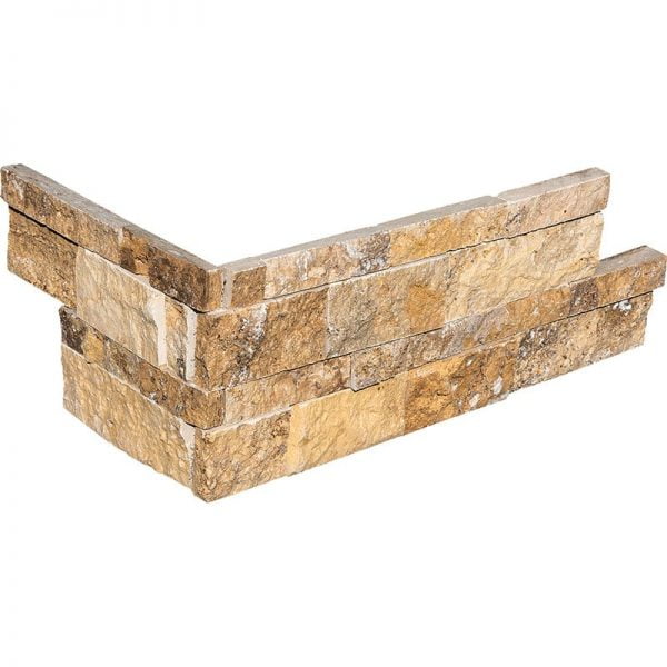 Gold Travertine Ledger Wall Panel Corner Split Face