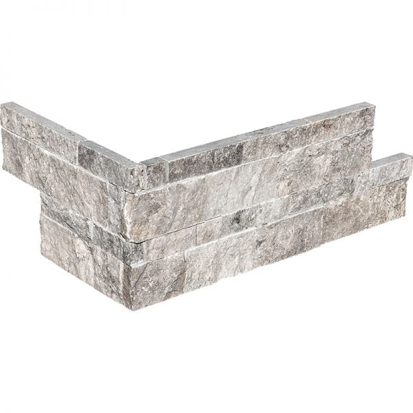 Silver Travertine Light Ledger Wall Panel Corner Split Face