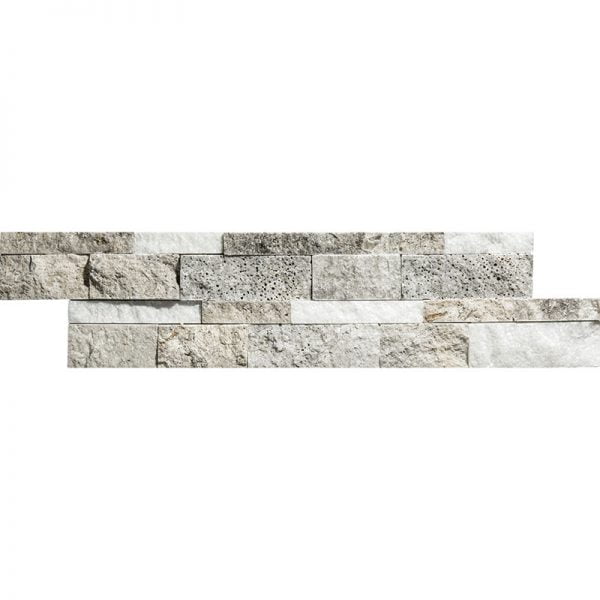 Mix White Carrara T. & Silver Travertine Light Ledger Wall Panel Split Face