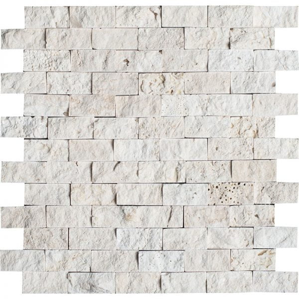 Bianco Rustic Travertine Mosaic Brick Split Face 1x2 Inch