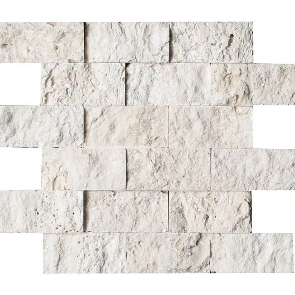 Bianco Rustic Travertine Mosaic Brick Split Face 2x4 Inch