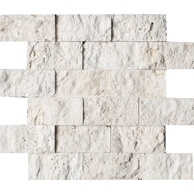 Bianco Rustic Travertine Mosaic Brick Split Face 2x4 Inch