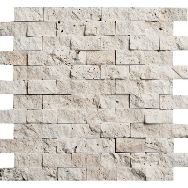 Miami Light Rustic Tumbled Travertine Mosaic Brick Split Face 1x2 Inch