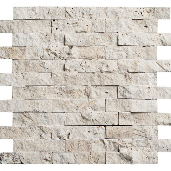 Miami Light Rustic Tumbled Travertine Mosaic Brick Split Face 1x4 Inch