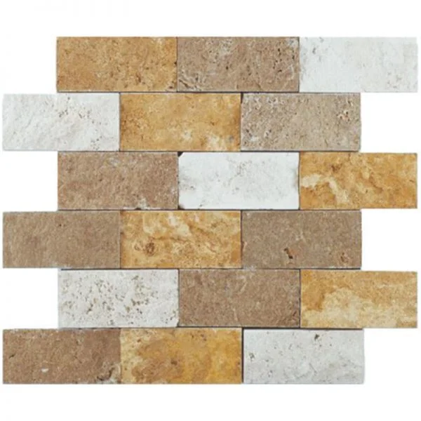 Miami Light Rustic Tumbled Travertine Mosaic Mix Brick Split Face 2x4 Inch