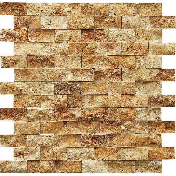 Gold Travertine Mosaic Brick Split Face 1x2 Inch