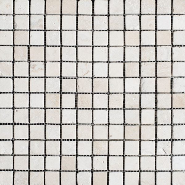 Bianco Rustic Tumbled Travertine Mosaic Straight 1x1 Inch