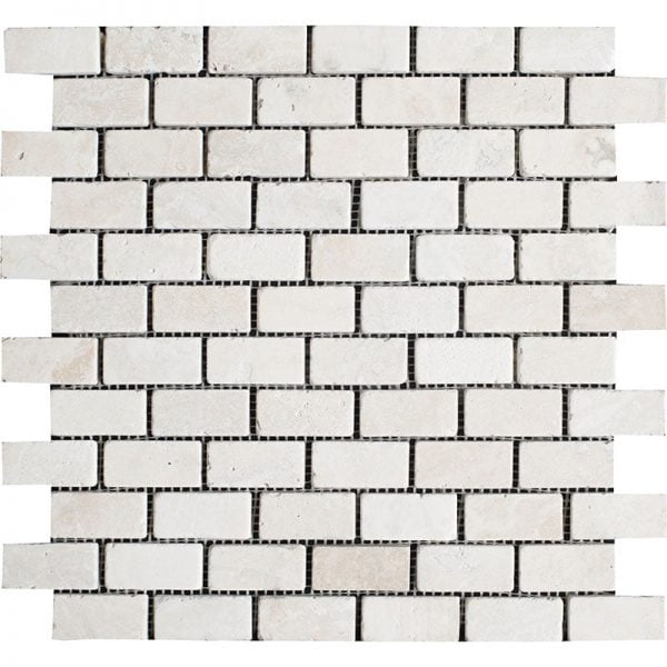 Bianco Rustic Tumbled Travertine Mosaic Brick 1x2 Inch