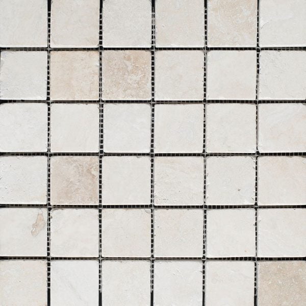 Bianco Rustic Tumbled Travertine Mosaic Straight 2x2 Inch