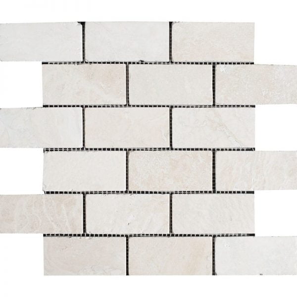 Bianco Rustic Tumbled Travertine Mosaic Brick 2x4 Inch