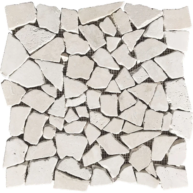 Bianco Rustic Tumbled Travertine Mosaic Pebble PB-09