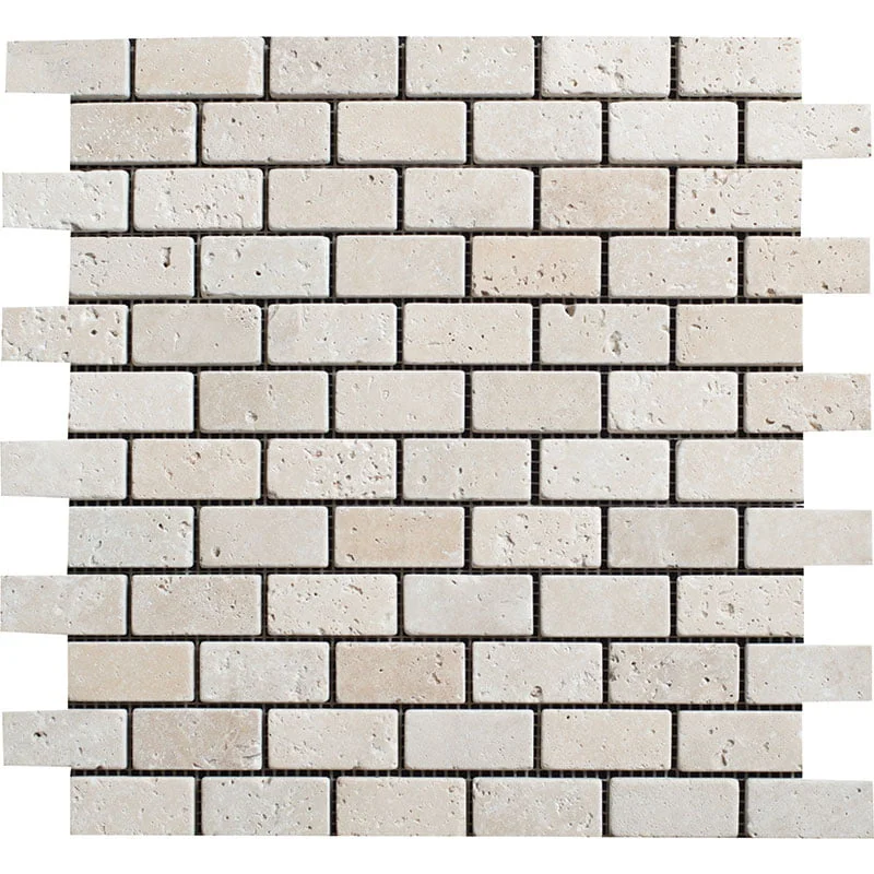 Miami Light Rustic Tumbled Travertine Mosaic Brick 1x2 Inch
