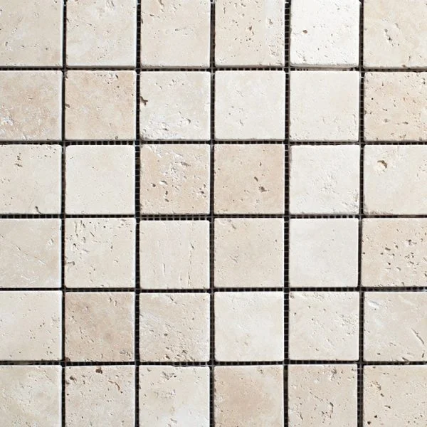 Miami Light Rustic Tumbled Travertine Mosaic Straight 2x2 Inch
