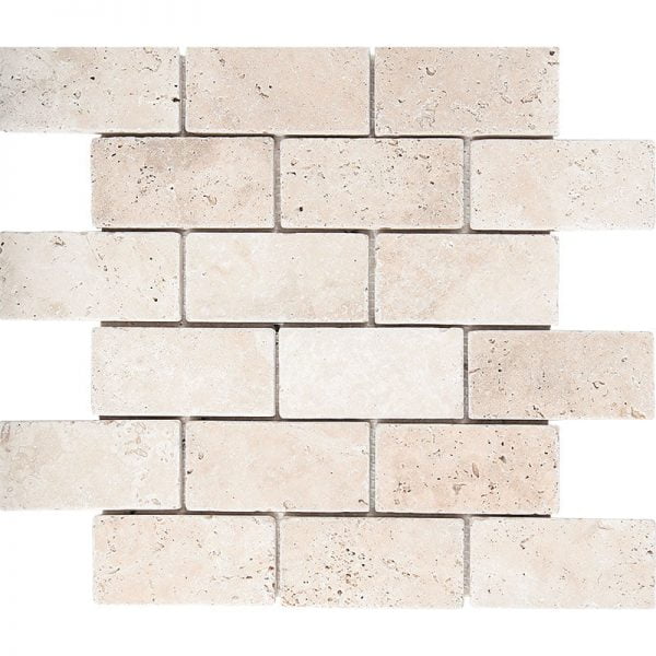 Miami Light Rustic Tumbled Travertine Mosaic Brick 2x4 Inch